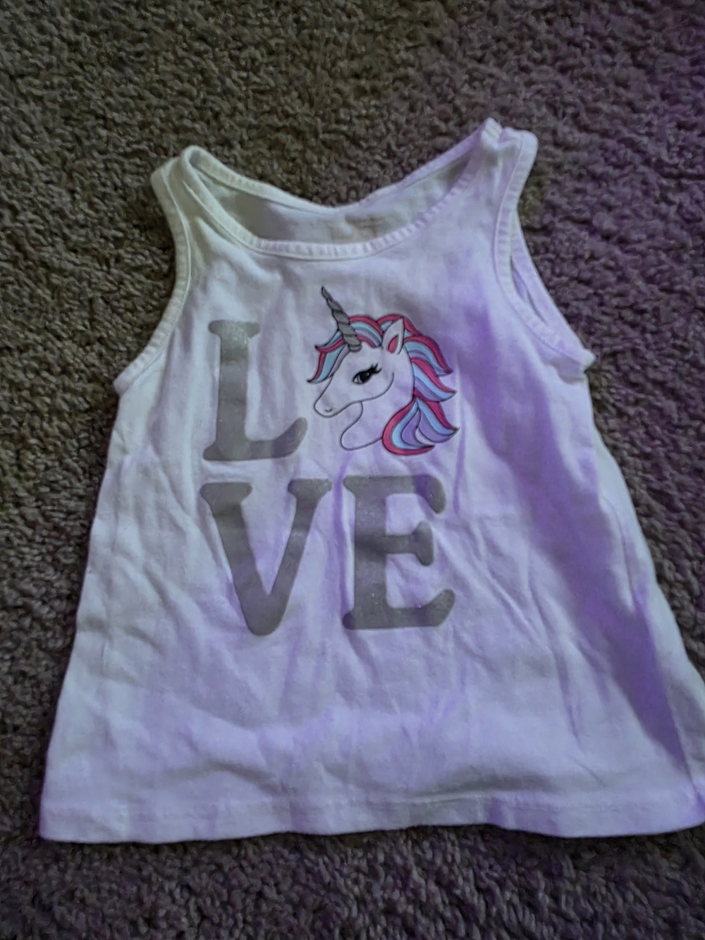 Girls White Unicorn 'LOVE' Graphic Tank Top